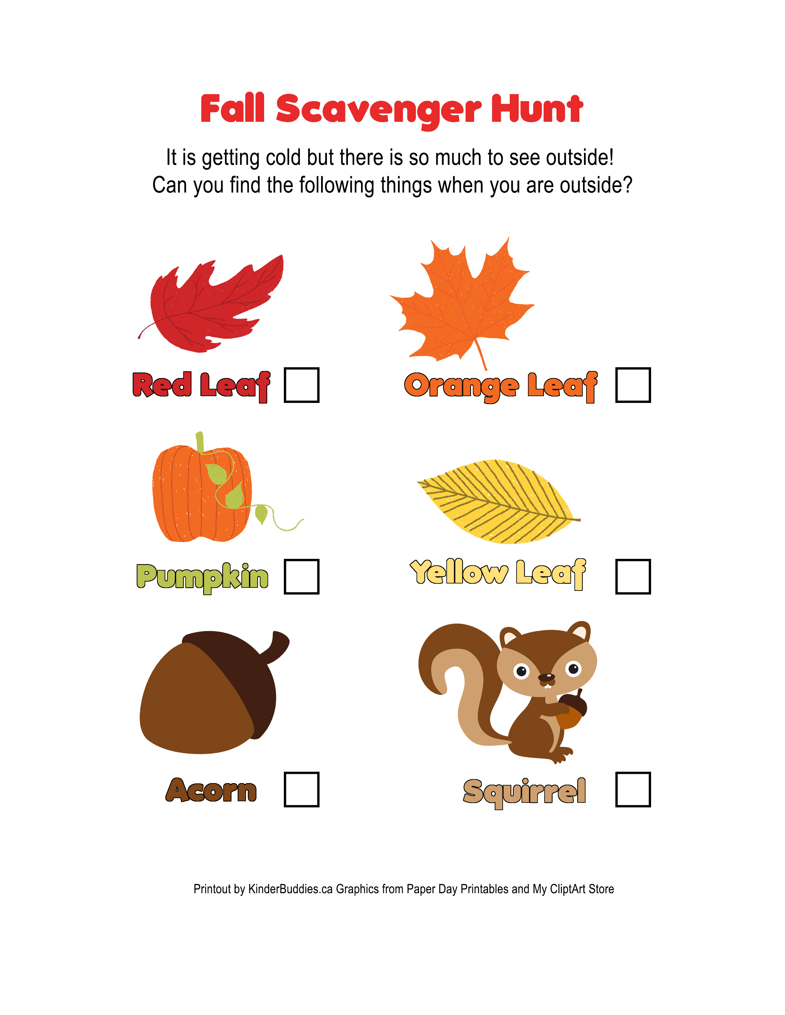 Fall Scavenger Hunt (Free Printable) Kinder Buddies Childcare and