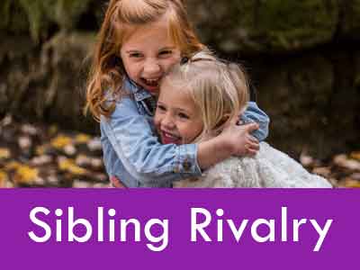 Image of two girls hugging. Underneath is text "Sibling Rivalry"